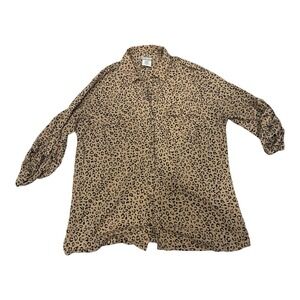 Jaclyn Smith Womens Sz Large Lepard Print Half Button Sleeve‎ Button Up Blouse